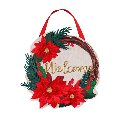 Evergreen Poinsettia Welcome Wreath Door Décor