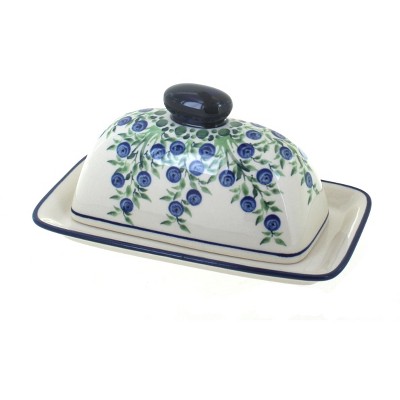 Blue Rose Polish Pottery Porcelain Vine Butter Dish