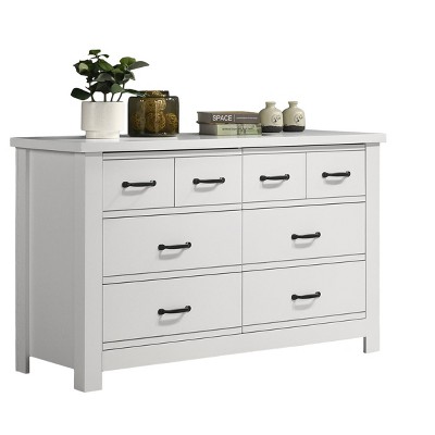 VYNXARIA 51" Coffee White Finish Dresser with 6 Drawers and Black Handles,Storage Cabinets with doors and shelves