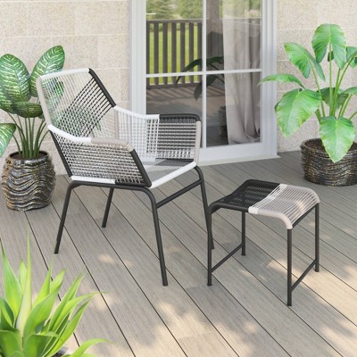 Outdoor Arm Chair with Ottoman - Black - TK Classics