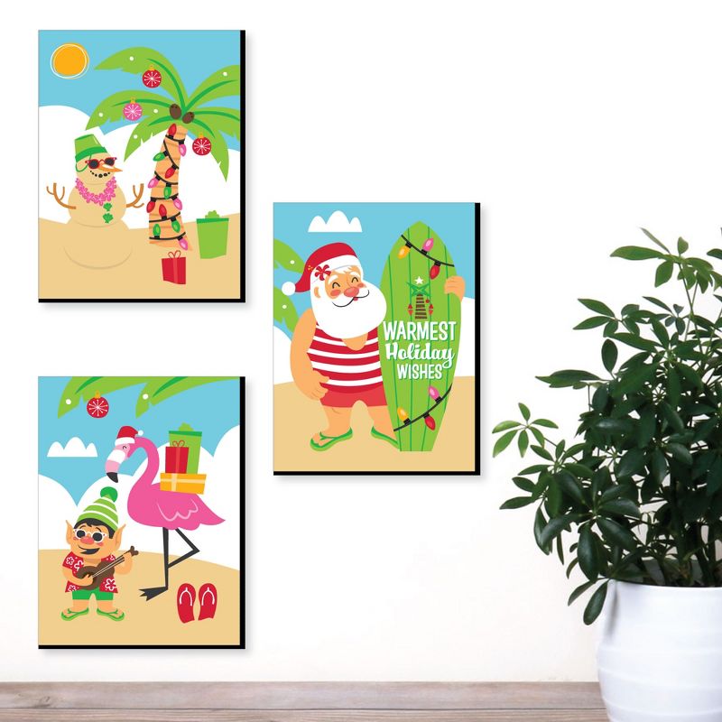 Big Dot of Happiness Tropical Christmas - Beach Santa Holiday Wall Art Room Decor - 7.5 x 10 inches - Set of 3 Prints, 2 of 8