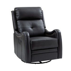 Flavio Genuine Leather Swivel Rocker Recliner with nailhead trims for living room | ARTFUL LIVING DESIGN - 1 of 4