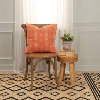 20"x20" Orange Embroidered Cotton Square Throw Pillow