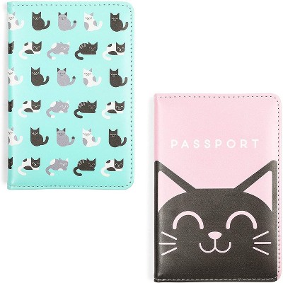 Zodaca 2 Pack Cat Passport Cover for Kids, Travel Wallets with Card Slots (5.87 x 4 in)