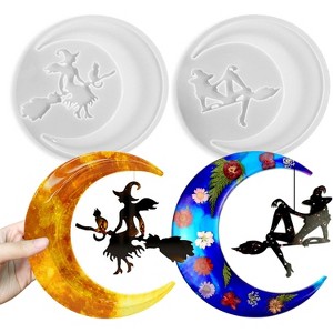 JDICTION 2PCS Halloween Resin Molds: Large Moon Witch Silicone Molds for Epoxy Resin, plus Crescent Moon Wall Hanging Ornament Moulds - 1 of 4