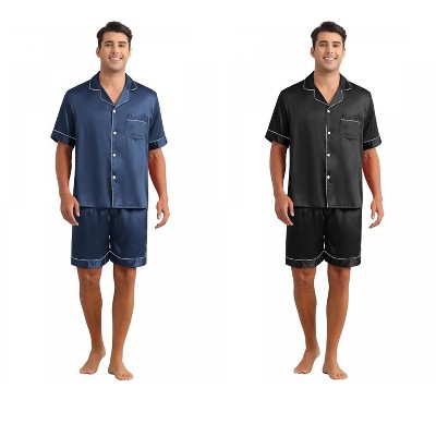 INSPIRE CHIC Men's 2 Pack Sleepwear Classic Soft Short Sleeve Satin Pajamas Set