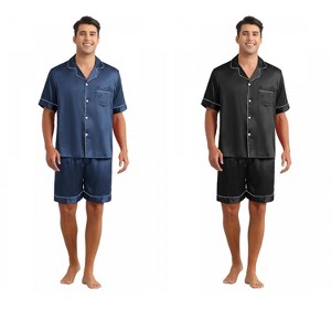 INSPIRE CHIC Men's 2 Pack Sleepwear Classic Soft Short Sleeve Satin Pajamas Set - 1 of 4
