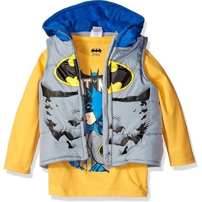 DC Comics Infant/Toddler Boys' 2-Piece Batman Puffer Vest & Shirt Set