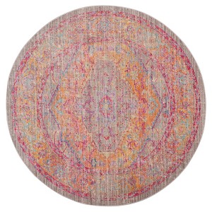 Gray/Gold Medallion Loomed Round Area Rug 6