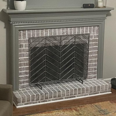 Best Choice Products 38x31in Single Panel Handcrafted Iron Chevron Fireplace Screen w/ Distressed Finish - Satin Black