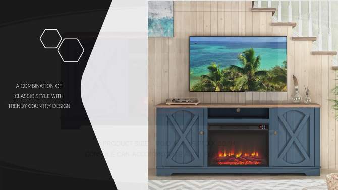 70&#34; Farmhouse TV Stand for TVs up to 70&#34; with Electric Fireplace Navy - Festivo, 2 of 10, play video