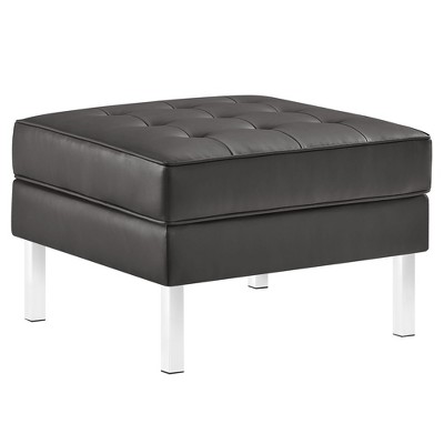 Modway Loft Faux Leather Bench – Tufted Silver Upholstery with Black Metal Frame, Large Modern Seat