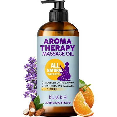 KUKKA Aromatherapy Massage Oil 6.76 fl oz - Enriched with Vitamin E, Sweet Almond, Lavender & Sweet Orange Oils