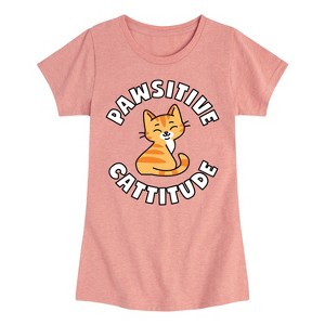 Girls' - Instant Message - Cat Pawsitive Cattitude Fitted Short Sleeve Graphic T-Shirt - 1 of 4