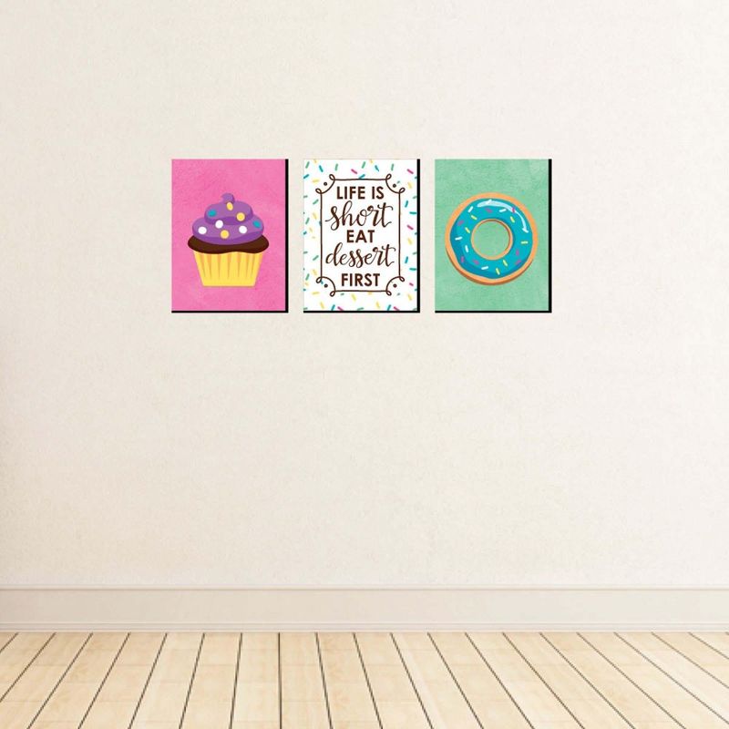 Big Dot of Happiness Sweet Shoppe - Cupcake Nursery Wall Art, Donut Kids Room Decor & Bakery Kitchen Home Decor - 7.5 x 10 inches - Set of 3 Prints, 3 of 8