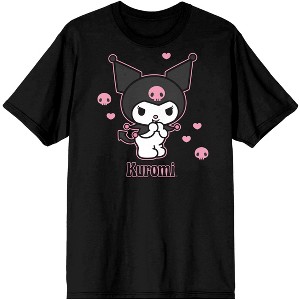 Sanrio Kuromi Anime Hearts & Skulls Unisex Black Graphic Tee Shirt - 1 of 1