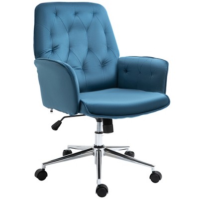 Vinsetto Modern Mid-Back Tufted Velvet Fabric Home Office Task Chair with Arms Swivel Adjustable - Blue