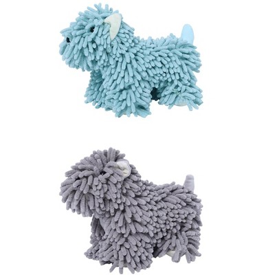REGALWOVEN 2 Packs Cute Cartoon Dog Shape Soft Absorbent Chenille Hand Towel with Hanging Loop 8" x 10"