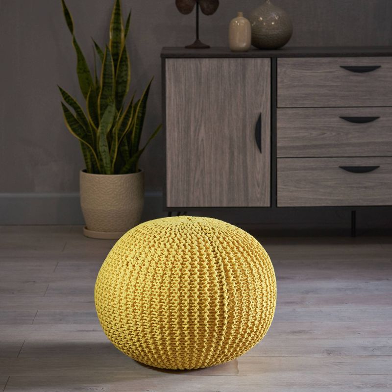 Abena Modern Knitted Cotton Round Pouf - Christopher Knight Home, 3 of 10