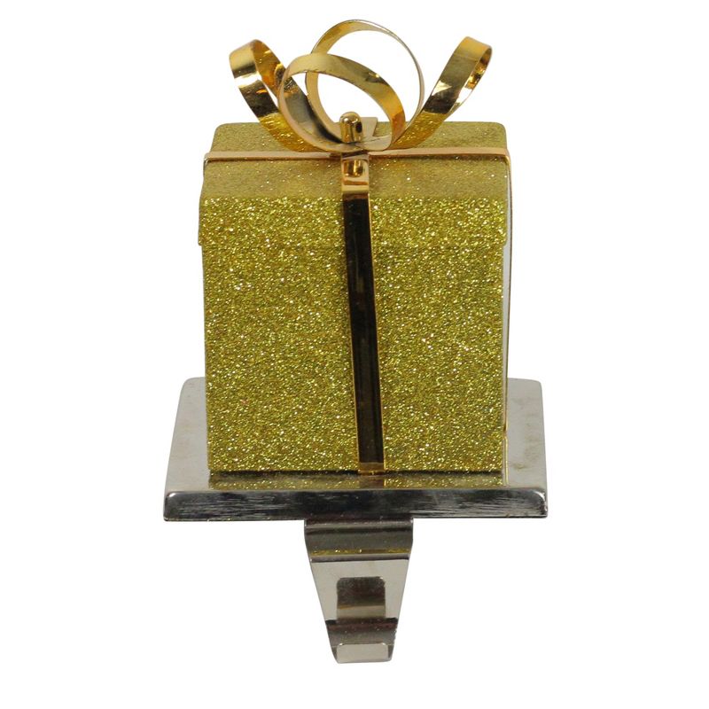Northlight 5.5" Glitter Gold and Silver Gift Box Metal Christmas Stocking Holder, 2 of 4