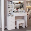 White 41" Large Size Left Nightstand Dresser + Upholstered Stool Dressing Table Set, Extra Large Touch LED Mirror, Three Color Switch - 3 of 4