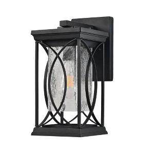 WELLFOR Outdoor Wall Lantern with Crackled Glass with E26 Base Black - 1 of 4
