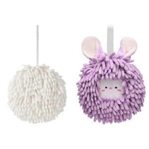 REGALWOVEN 2 Pcs Comfortable Soft Absorbent Chenille Ball Fuzzy Hand Towels - 1 of 4