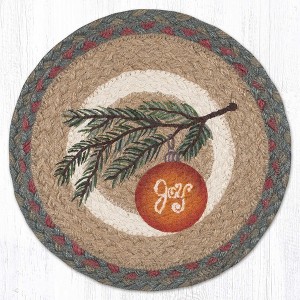 Earth Rugs Ornament on Branch Printed Round Jute Trivet with Festive Holiday Design, 10"x10" - 1 of 3