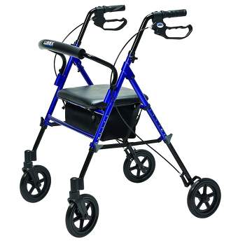 Graham-Field Lumex Set N' Go Wide 2-In-1 Home Hospital Height Adjustable Rollator Walker w/Padded Seat, Backrest, Handles, & Zipper Pouch, Blue