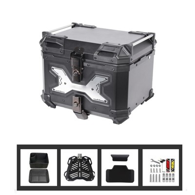 Motorcycle Top Case 45 L, Universal Aluminum Motorcycle Tail Box with Anti-Theft Lock System & Handle, Storage Carrier Case with Bracket