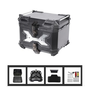 Motorcycle Top Case 45 L, Universal Aluminum Motorcycle Tail Box with Anti-Theft Lock System & Handle, Storage Carrier Case with Bracket - 1 of 4