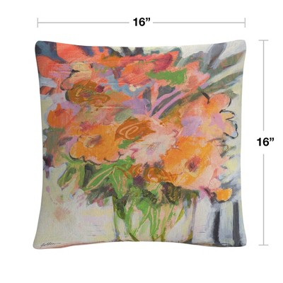Orange Bouquet Floral Watercolor 16" x 16" Microfiber Throw Pillow