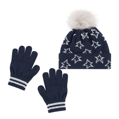 Andy & Evan Kids Girls Hat & Glove Set - Navy Star Blue
