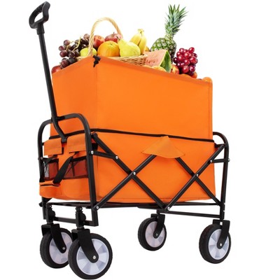 VYNXARIA Minimeetall Multi-use Bag,Collapsible Foldable Wagon Cart Beach Wagon Heavy Duty Utility Cart Utility Wagon Grocery Cart,Orange