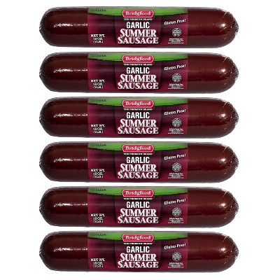 Bridgford Garlic Summer Sausage 16 oz - Gluten-Free High Protein Garlic Infused Ready-to-Eat Summer Sausage for No-Carb Keto Diets