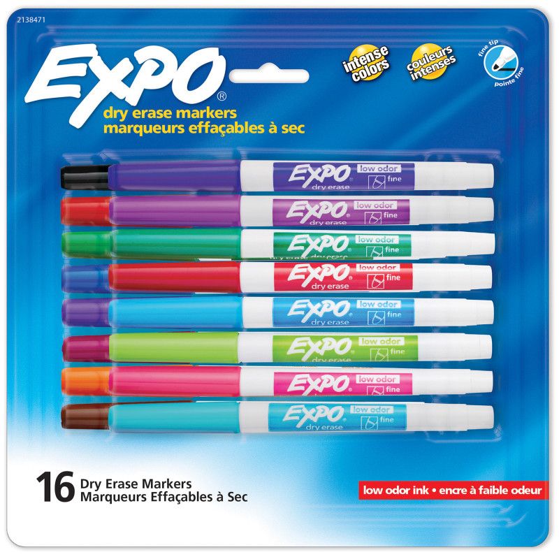 Expo Dry Erase Markers, Whiteboard Markers with Low Odor Ink, Fine Tip, Assorted Vibrant Colors, 16 Count, 1 of 2