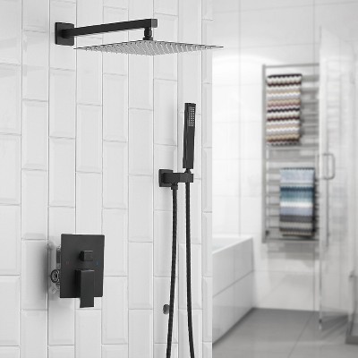 Matte Black 12-Inch Square Rain Shower Faucet Set