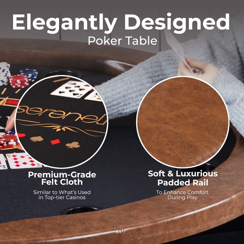 SereneLife 8- Player Round Foldable Poker Table - Brown, 4 of 8