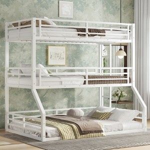 Twin Over Twin Over Full Bunk Bed with Safety Guardrails - 1 of 4