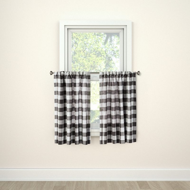 2pk 42&#34;x36&#34; Light Filtering Gingham Curtain Tiers Gray/White - Threshold&#8482;, 1 of 6