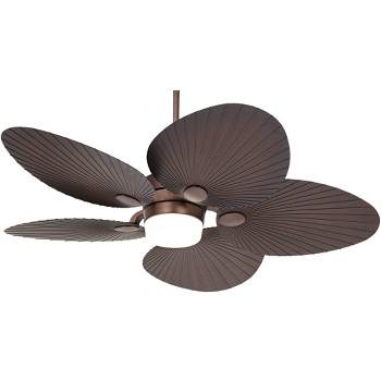 52" Casa Vieja Breeze Tropical Indoor Outdoor Ceiling Fan with LED Light Remote Oil Brushed Bronze Palm Leaf Glass Damp Rated for Patio Exterior House