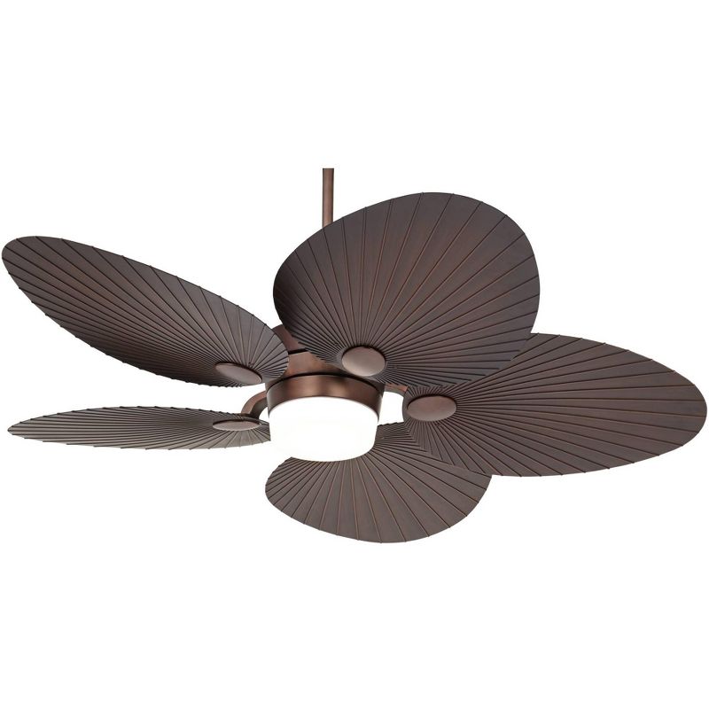 52" Casa Vieja Breeze Tropical Indoor Outdoor Ceiling Fan with LED Light Remote Oil Brushed Bronze Palm Leaf Glass Damp Rated for Patio Exterior House, 1 of 10