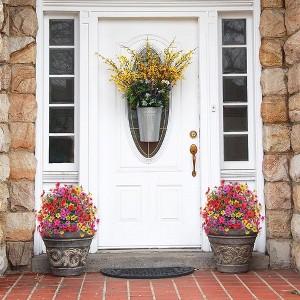 2-Pack Artificial Bushes with Ground Spikes, UV Resistant Fake Shrubs for Outdoor Garden, Realistic Fabric Plants for Porch Patio Decor - 1 of 4