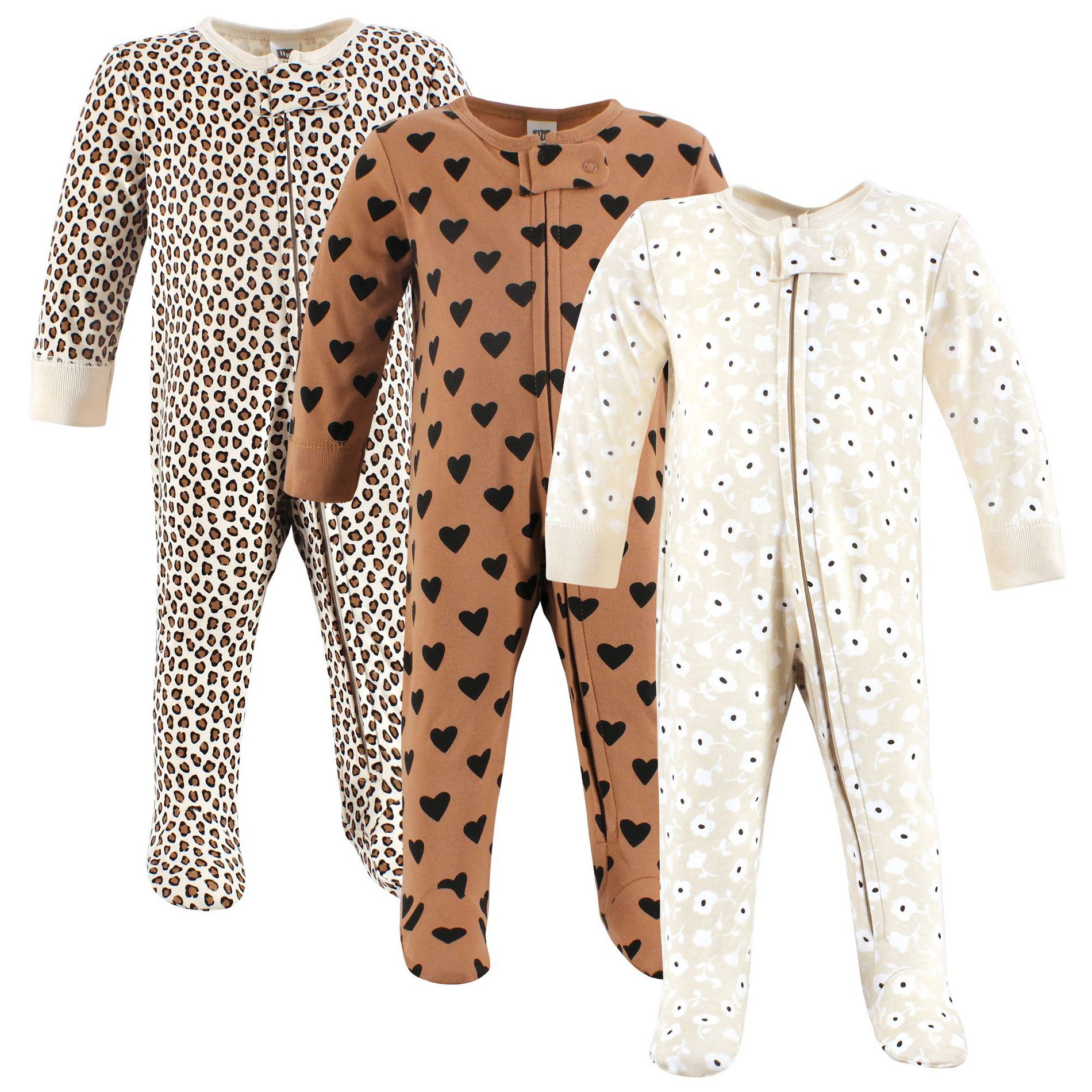 Hudson Baby Infant Girls Cotton Sleep and Play, Cinnamon Hearts