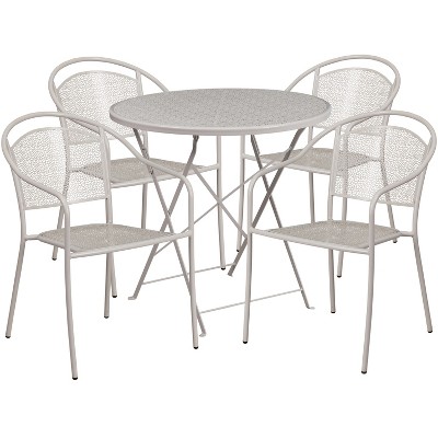 Flash Furniture Oia Commercial Grade 30" Round Indoor-Outdoor Steel Folding Patio Table Set with 4 Round Back Chairs