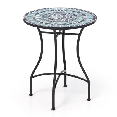 Tangkula 24 Inch Patio Bistro Table Metal Structure w/ Ceramic Tile Tabletop Heavy-Duty