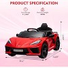 12V Kids Ride On Car Sports Licensed Corvette Electric Car Toy for Toddles with Remote Control, Visual Dashboard, LED Lights, Music, Red - 2 of 4