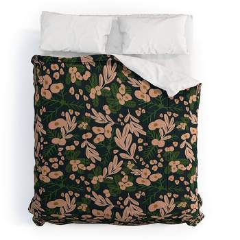 Oris Eddu Poppy Pine Polyester Comforter & Sham Set Black/Blush - Deny Designs