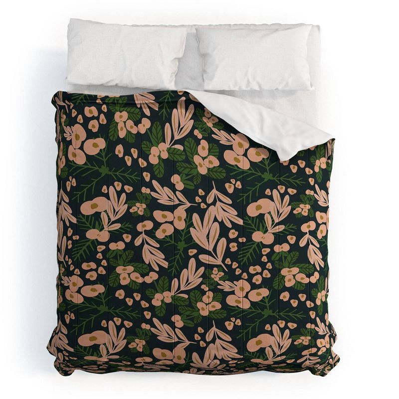 Oris Eddu Poppy Pine Polyester Comforter & Sham Set Black/Blush - Deny Designs, 1 of 6