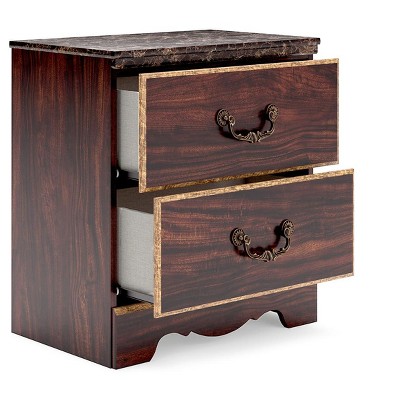 Dark Brown Traditional 2-Drawer Nightstand with USB Port